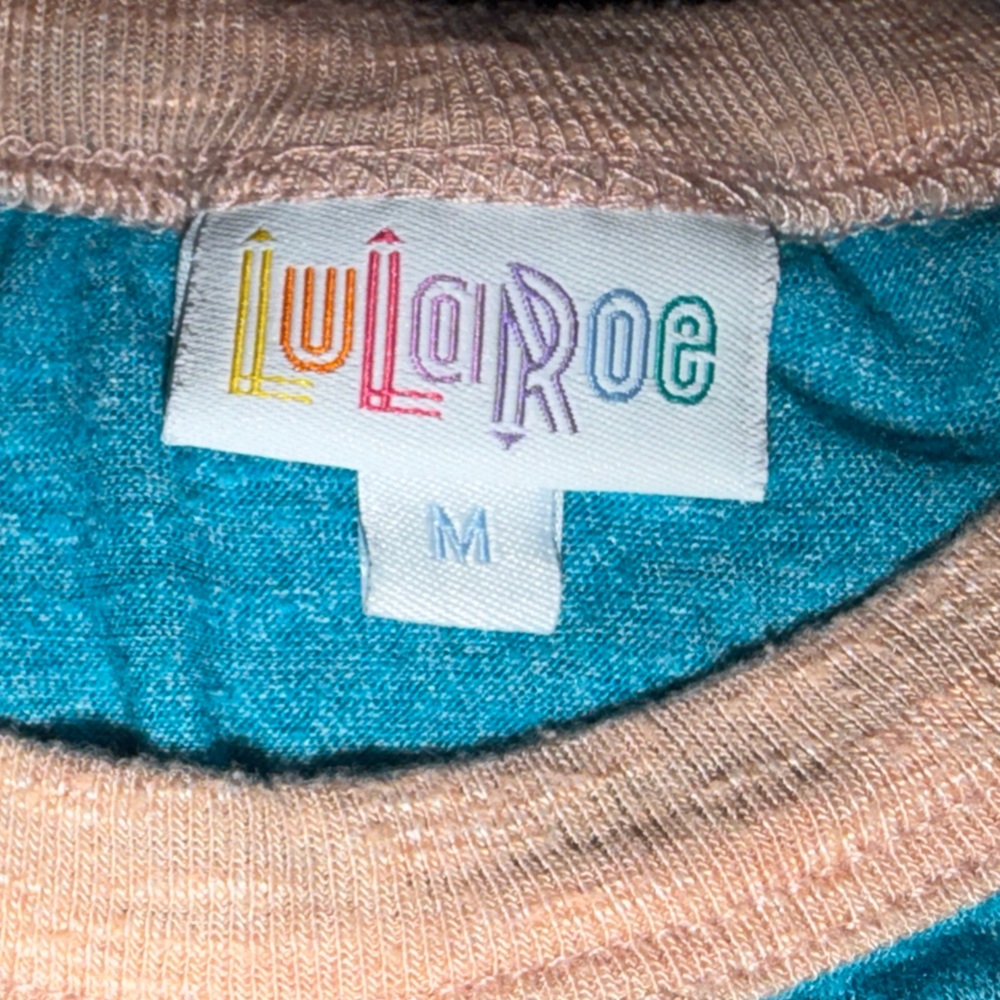 Women's size medium LuLaRoe Teal and Peach Long Sleeve Raglan Top, shirt, blouse - Picture 5 of 6